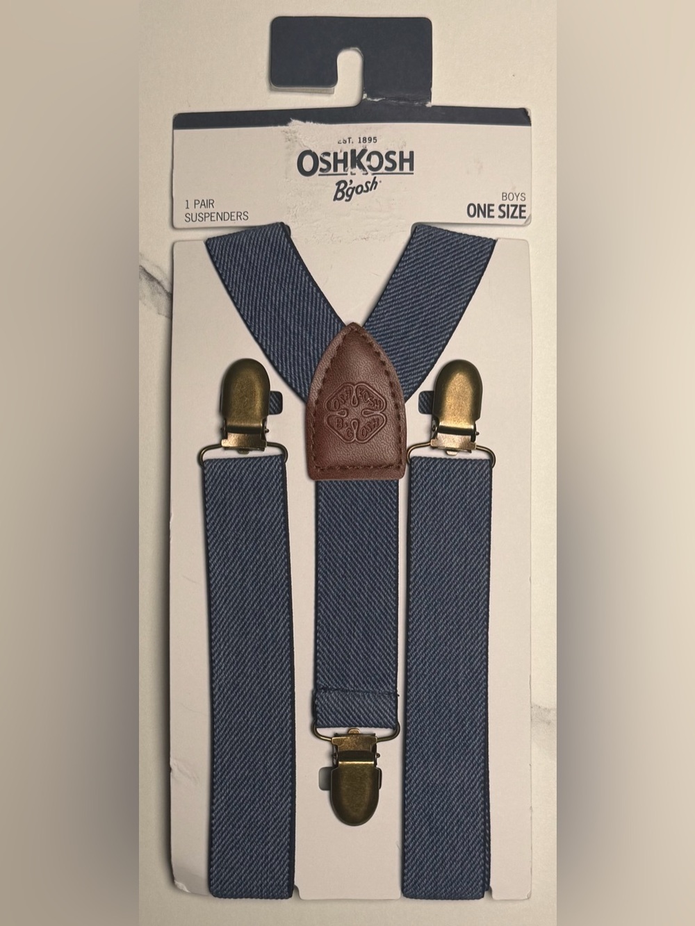 OshKosh B'gosh Navy Blue Suspenders with Brown Leather Y-Back